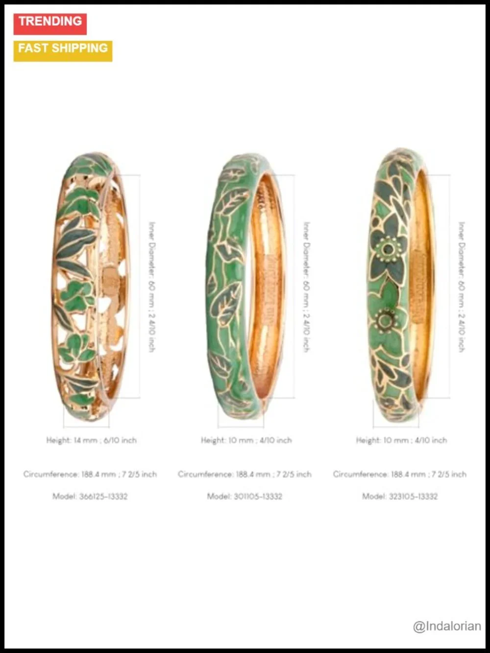 Gold Plated Enamel Bangle Bracelet Set Hinged Cuff Women Jewelry Gift